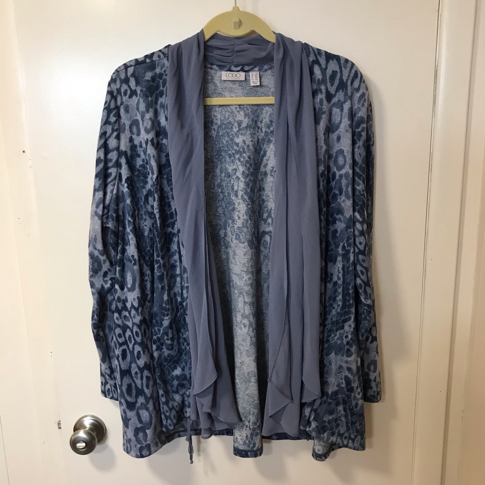 Logo blue print cardigan with chiffon